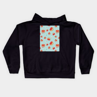 Red Crabs Pattern on Blue Kids Hoodie